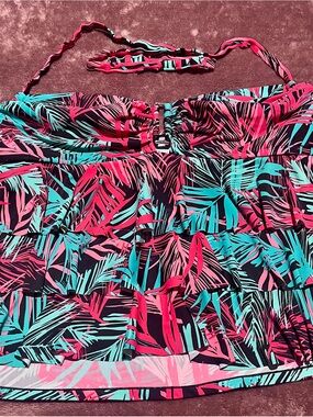 Tropical Ruffle Swim Tankini Top in Teal & Pink